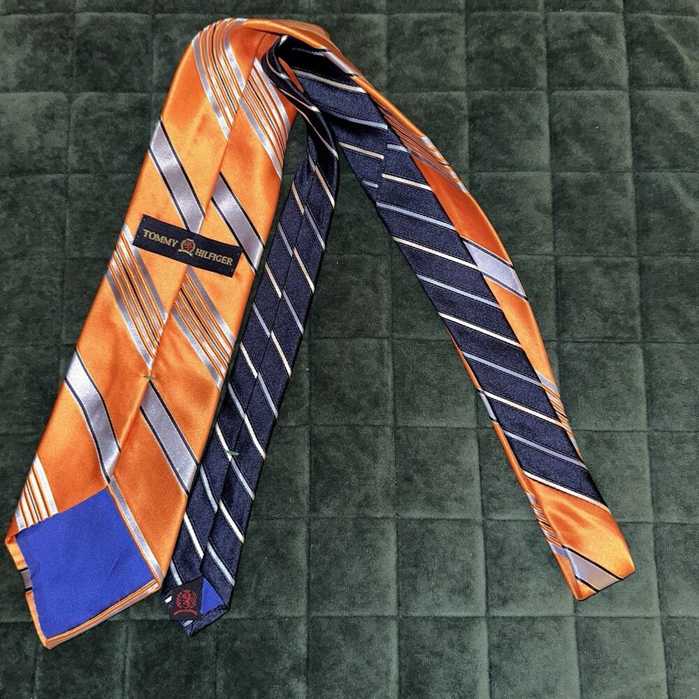 Tommy Hilfiger Orange And Blue Mens Dress Tie - Picture 5 of 5